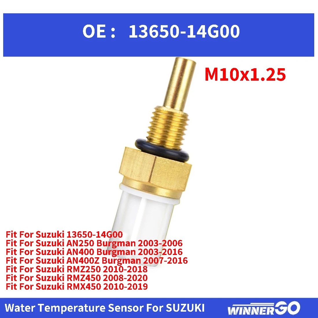 M10x1.25 Water Temp Temperature Sensor for  Suzuki AN250 AN400 Burgman AN400Z  RMZ250 RMZ450 RMX450 13650-14G00