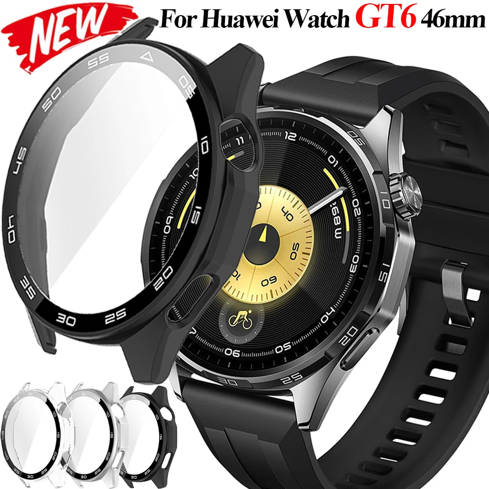 PC + boîtier en verre trempé pour Huawei Watch GT6 46mm protecteur d'écran à couverture complète pare-chocs pour Huawei Watch GT6 46mm protecteur de couverture