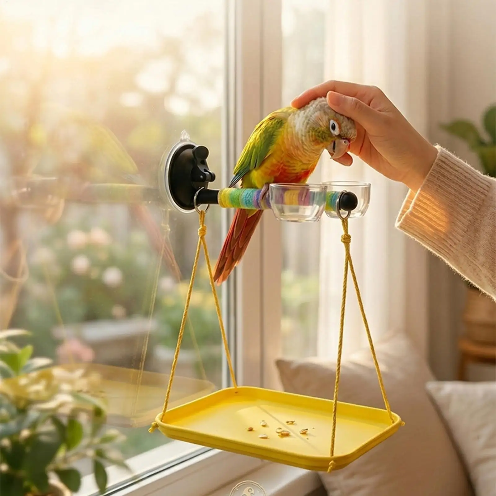 Suction Cup Bird Perch Climbing Engagement Toy Bird Window And Shower Perch Toy for Parakeet Cockatiel Conure Parrot