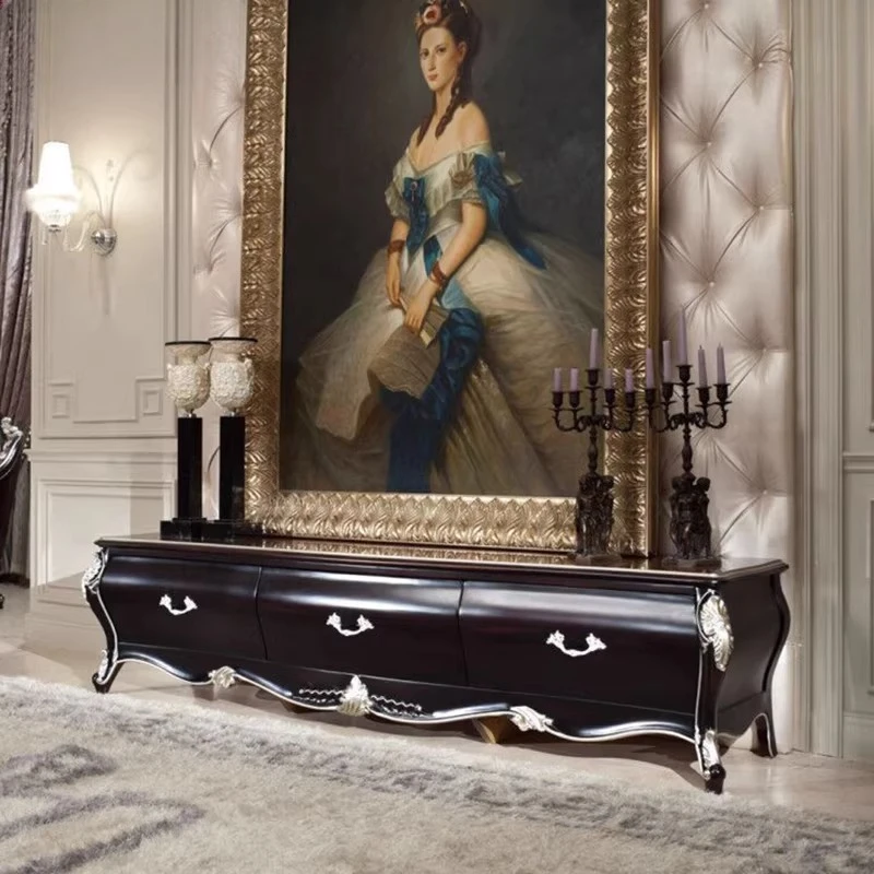 Neoclassical furniture custom, living room combination, solid wood carving flower, hall cabinet, low cabinet, TV cabinet