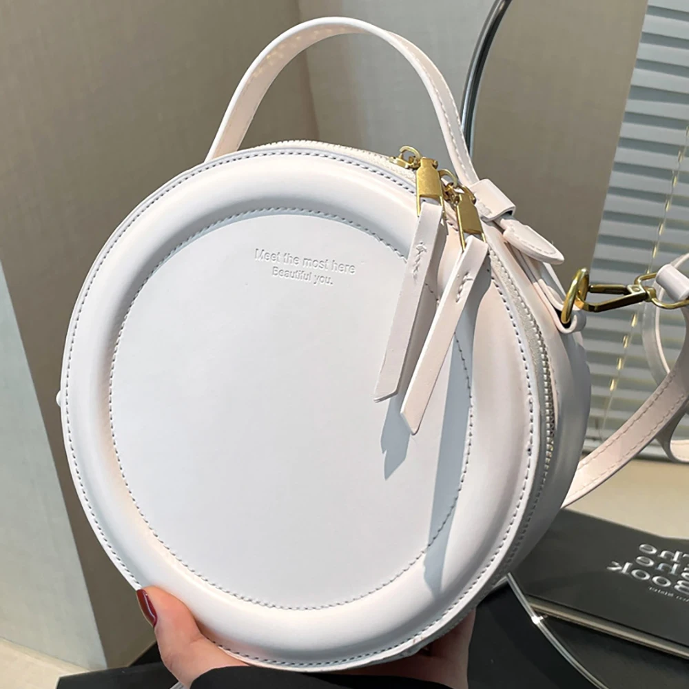 

Small Round Shaped Hand-held Crossbody Bags for Women Phone Simple Solid Color Zipper SIngle Shoulder Bag Versatile Circular Bag