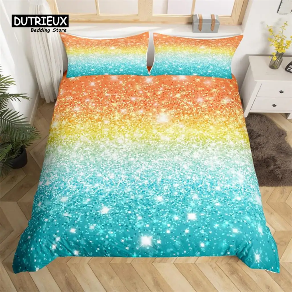 Colorful Glitter Duvet Cover Magical Fantasy Bedding Set Microfiber Fairy Dreamy Gradient Comforter Cover King For Boys Girls