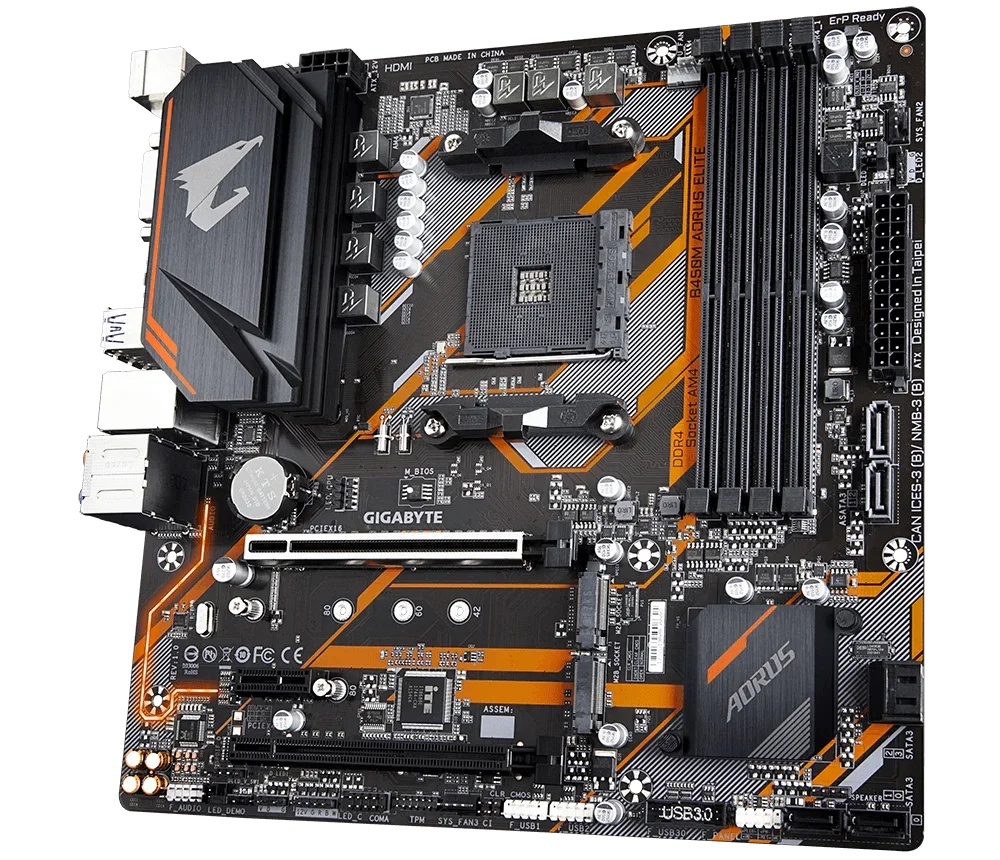 جيجابايت B450M AORUS ELITE AMD B450 /4-DDR4 DIMM /M.2 /USB3.1 /Micro-ATX /New / Max-64G لوحة أم AM4 مزدوجة القناة