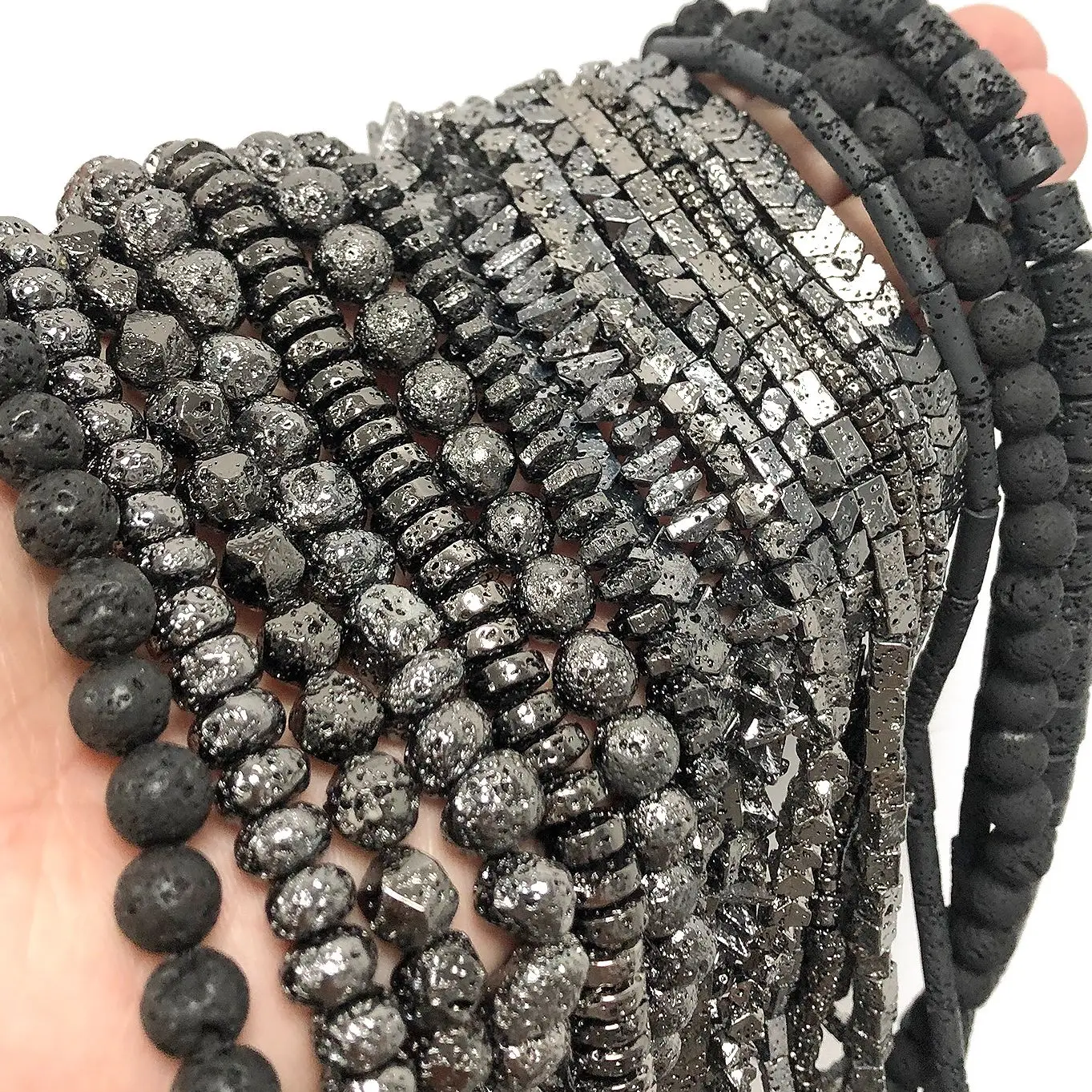Natural Stone Beads Black Lava Stone Plated Black Volcanic Rock Loose Beads Handmade Jewelry Making Diy Earring Bracelet