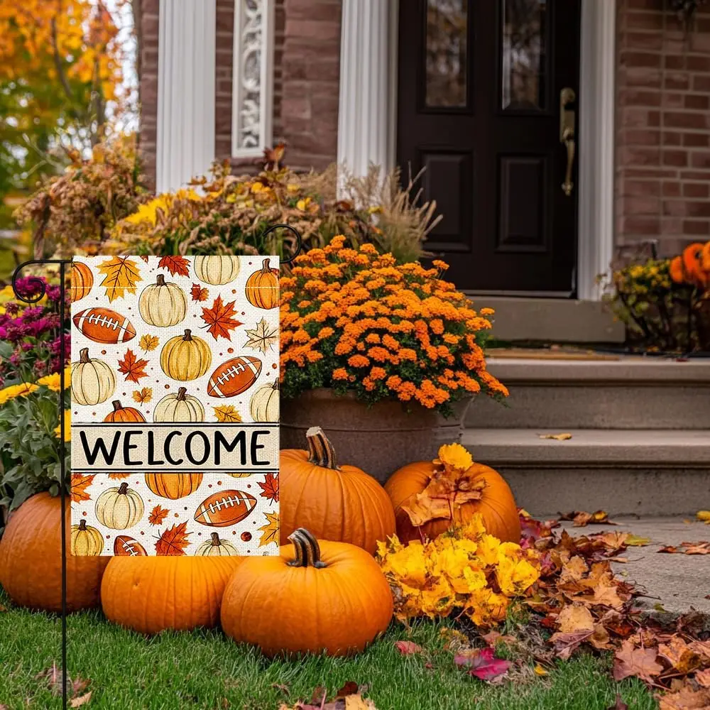 Fall Football Garden Flag 12x18 Inch Double Sided Welcome Yard Outdoor Flag | Seasonal Fall Design, Durable Outdoor Material PPZ