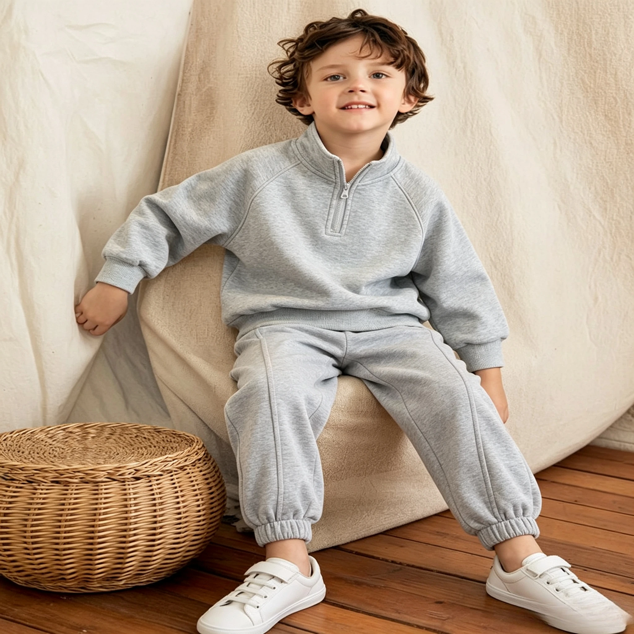 Childrens Wear Stylish Zip Stand Collar Thick Sweatshirt Set Kids Medium Large New Spring Fall Winter Korean Jacket