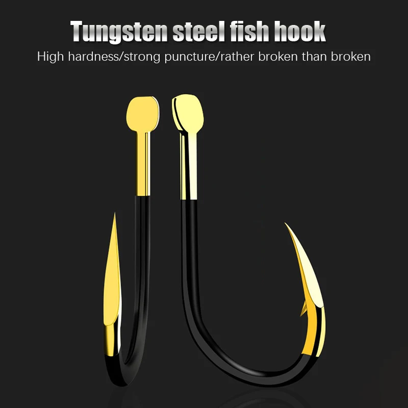 10Pcs Sea Fishing Tungsten Carp Hooks Black Gold Ghost Teeth Big Fish Hooks Bulk Iseni Izu New Kanto