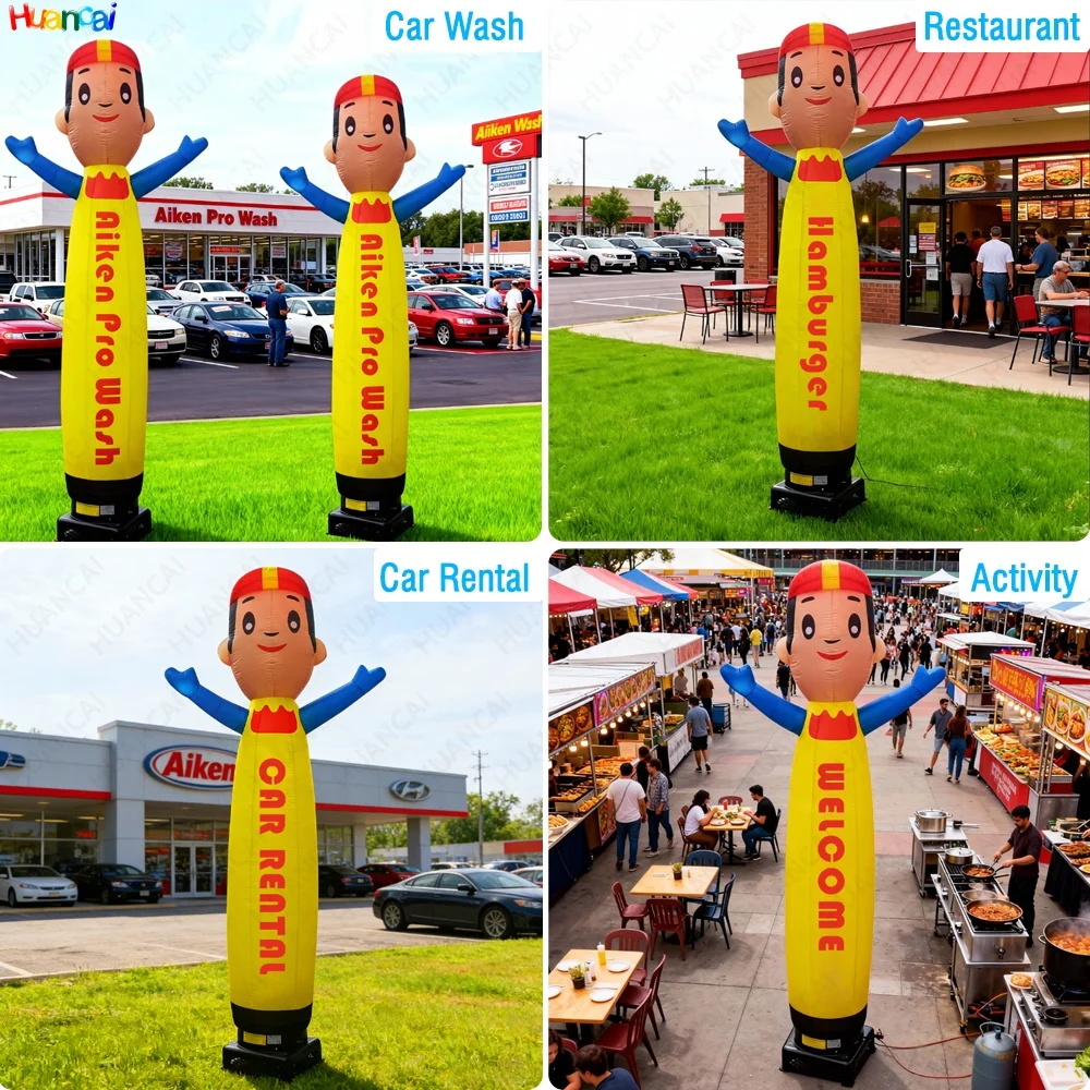 Bule Inflatable Tube Man Waving  Business Promotion Durable Fabric Advertising Inflatable LED Lights Grand Opening Inflatables