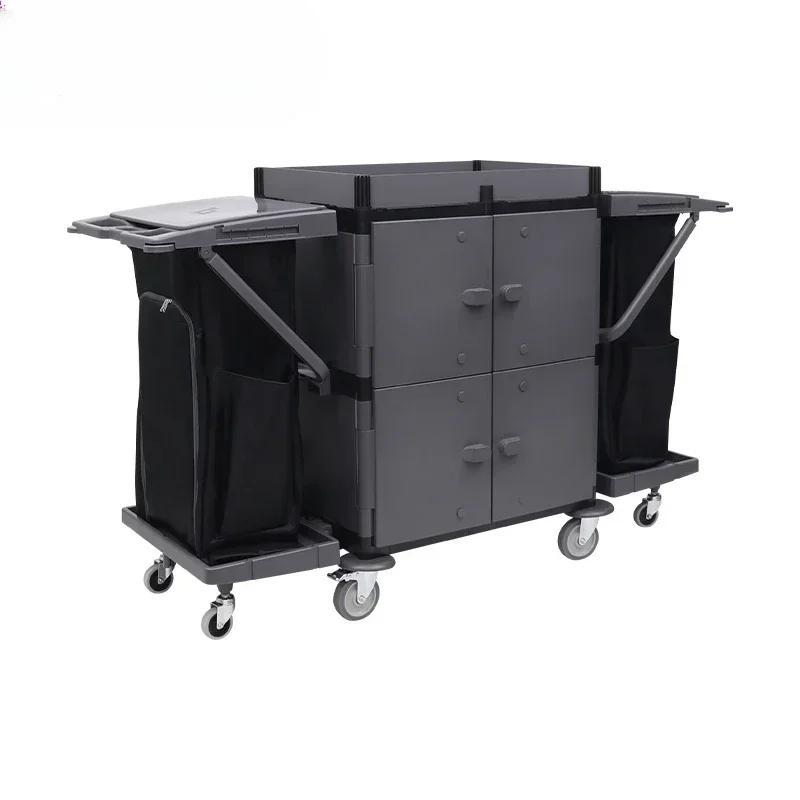 Dark grey room attendant plastic housekeeping hotel laundry cart trolley with wheels