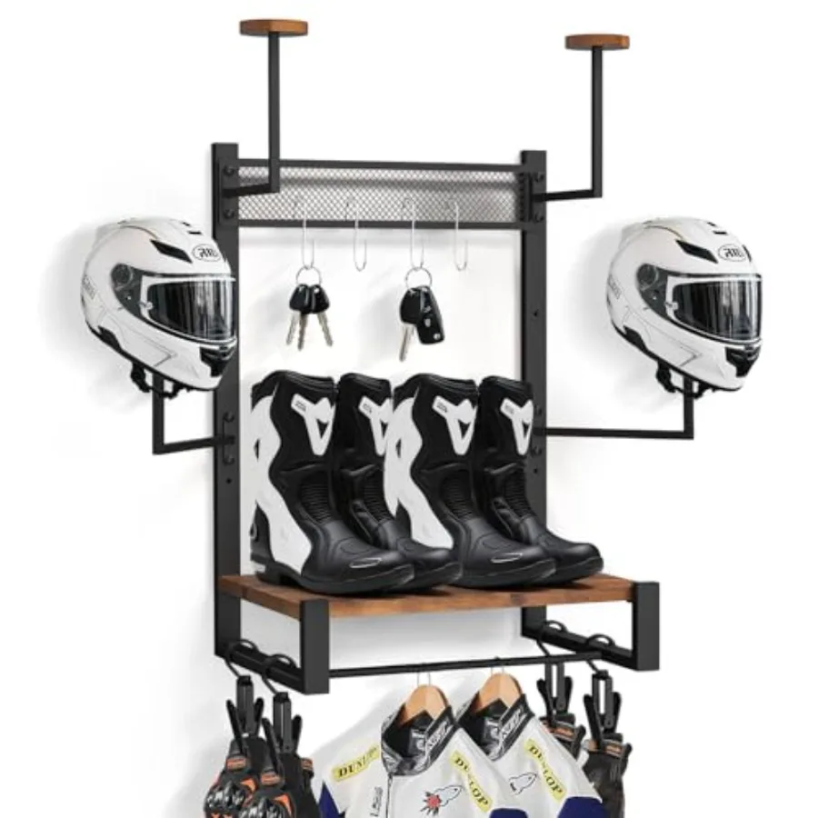 

Настенный держатель для мотоциклетных шлемов, сверхпрочная подставка для шлемов с 4 креплениями для шлемов, 4 зажимами для перчаток и 4 крючками, деревянный, в деревенском стиле