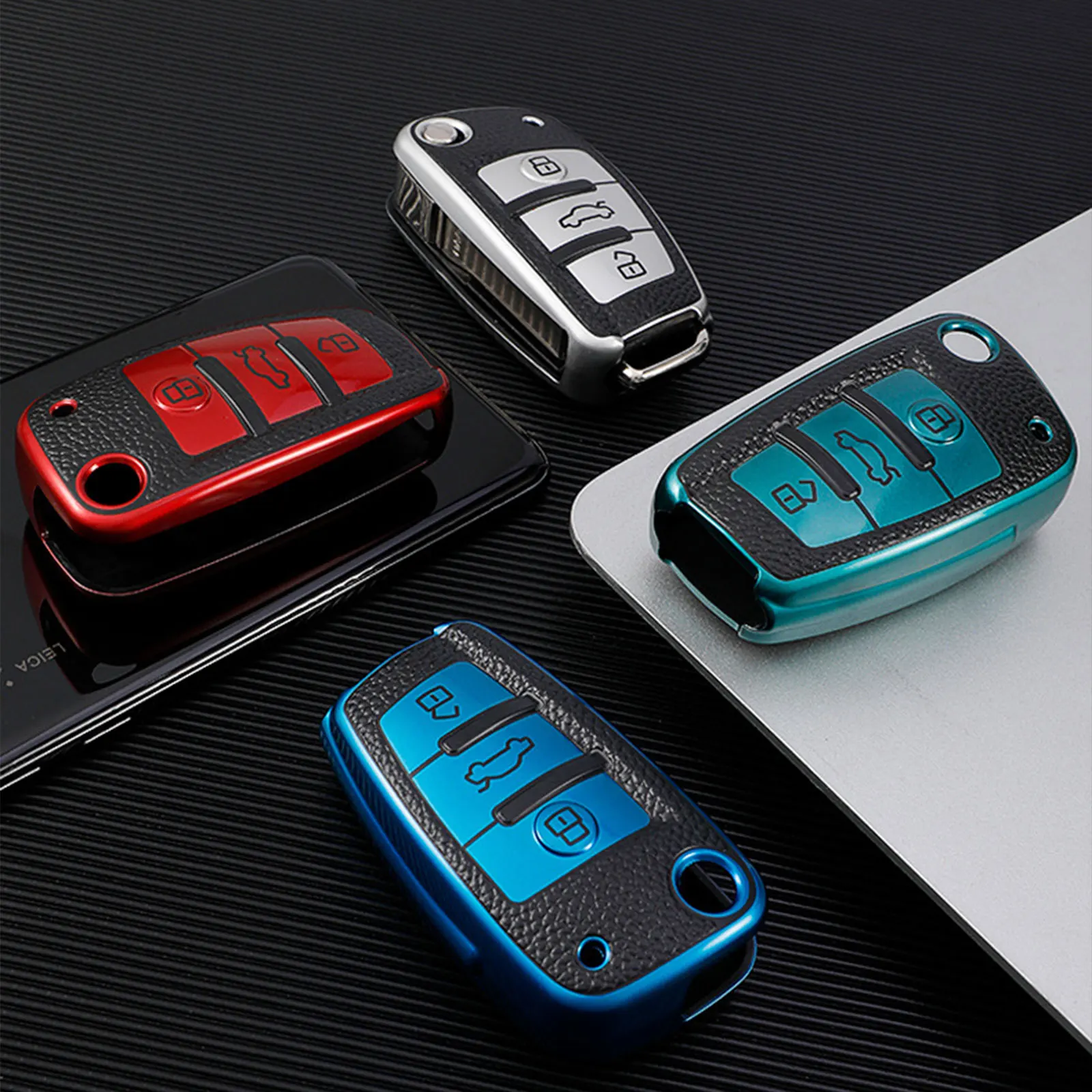 

Leather TPU Car Folding Key Cover Case for Audi A3 8L 8P A4 B6 B7 B8 A6 C5 C6 4F RS3 Q3 Q7 TT 8L 8V S3 Key Fob Shell Accessories