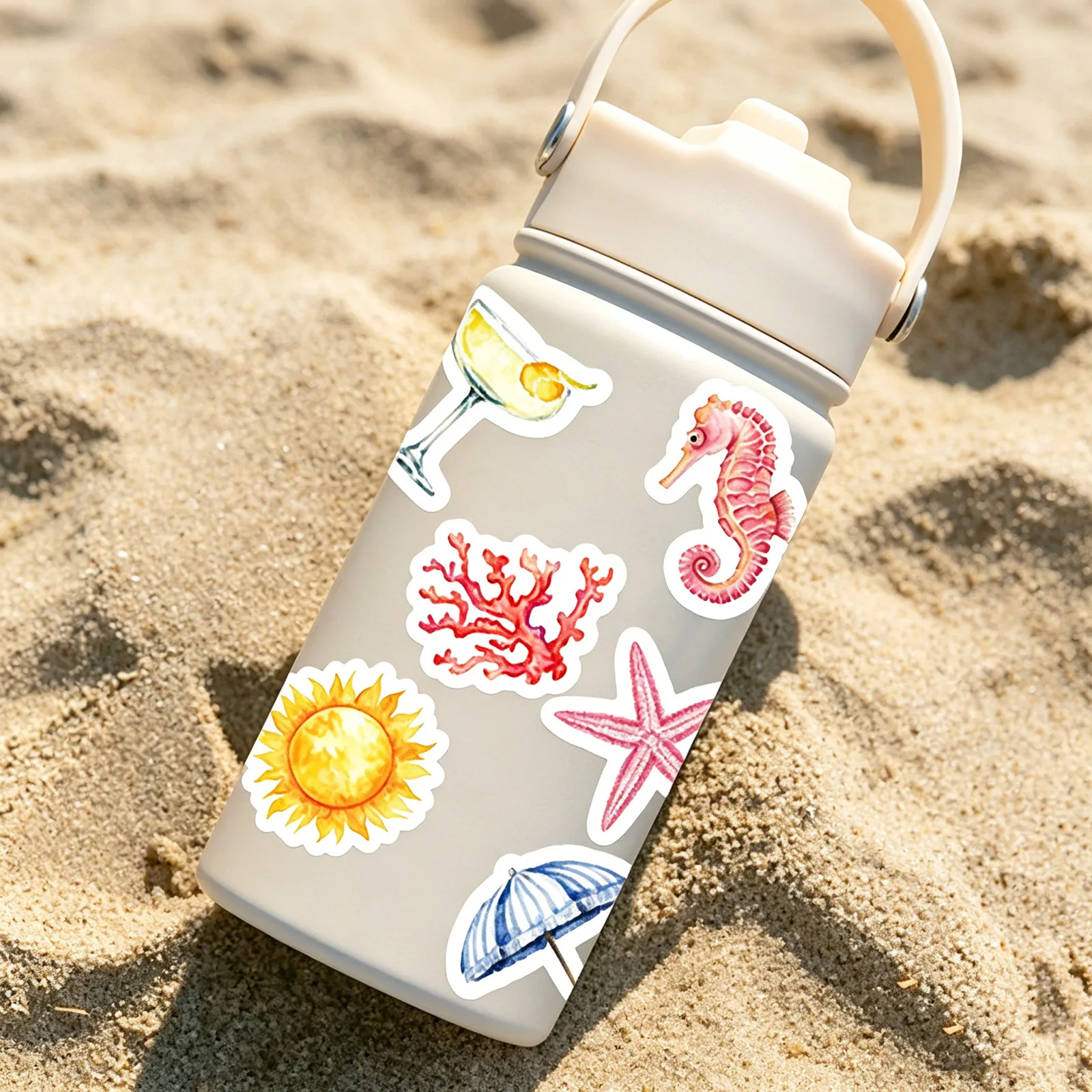 50Pcs Summer Theme Stickers Beach Surfing Ins Decals for Suitcase Phone Laptop Bottle Car Scrapbooking Decorative Waterproof