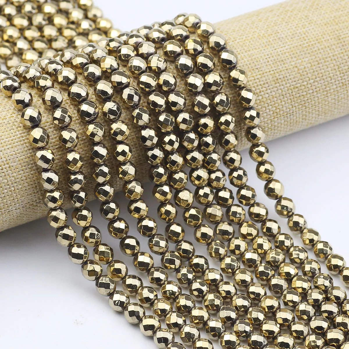 2/3/4/6/8/10mm Diamond Shape Faceted Yellow Copper Color Hematite Round Loose Beads For Jewelry DIY Earring Bracelet Accessories