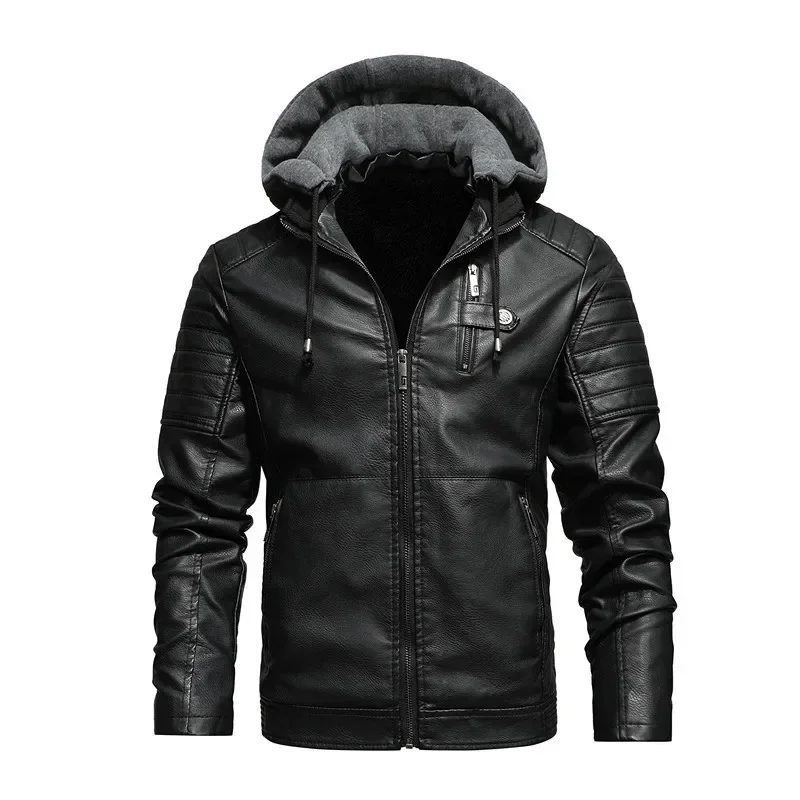 Blouson d'hiver en cuir PU homme, chaud et décontracté, à la mode, pour moto, automne