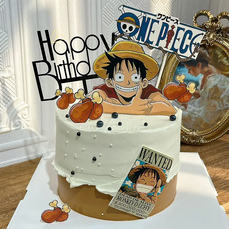 7pcs ONE PIECE Luffy Cake Topper Anime Boy Girl Birthday Cake Decorating Cake Flag Party Supplies for Kids Birthday Baby Shower