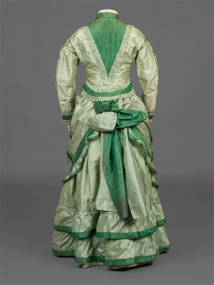 1870s Retro Victorian Edwardian Green Walking Bustle Dress  Duchess Historical Theater  Reenactment Ball Gown