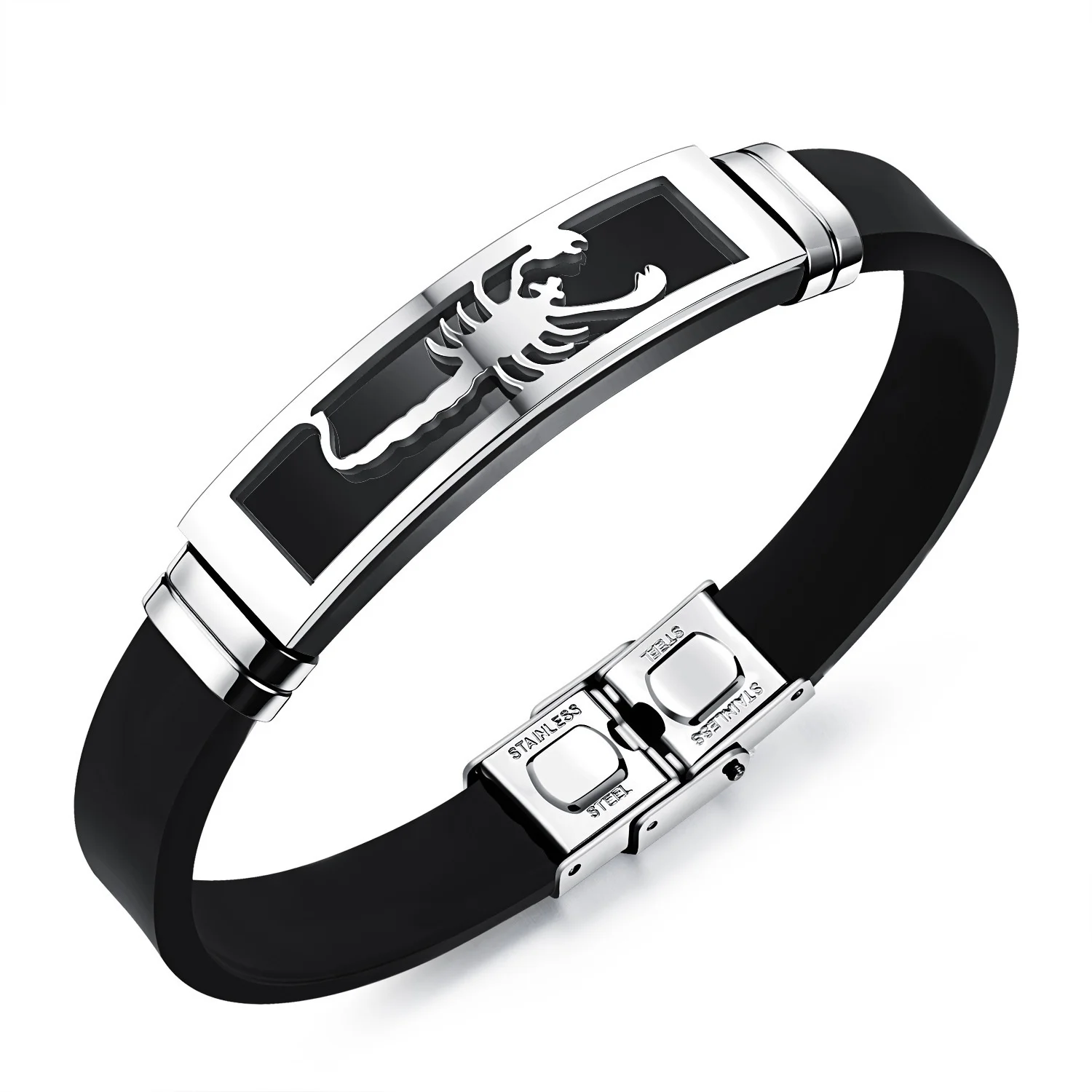 Punk Scorpion Bracelet Personality Wristband Silicone Bangle Stainless Steel Buckle Vintage Cuff Bracelet Women Men\'s Jewelry