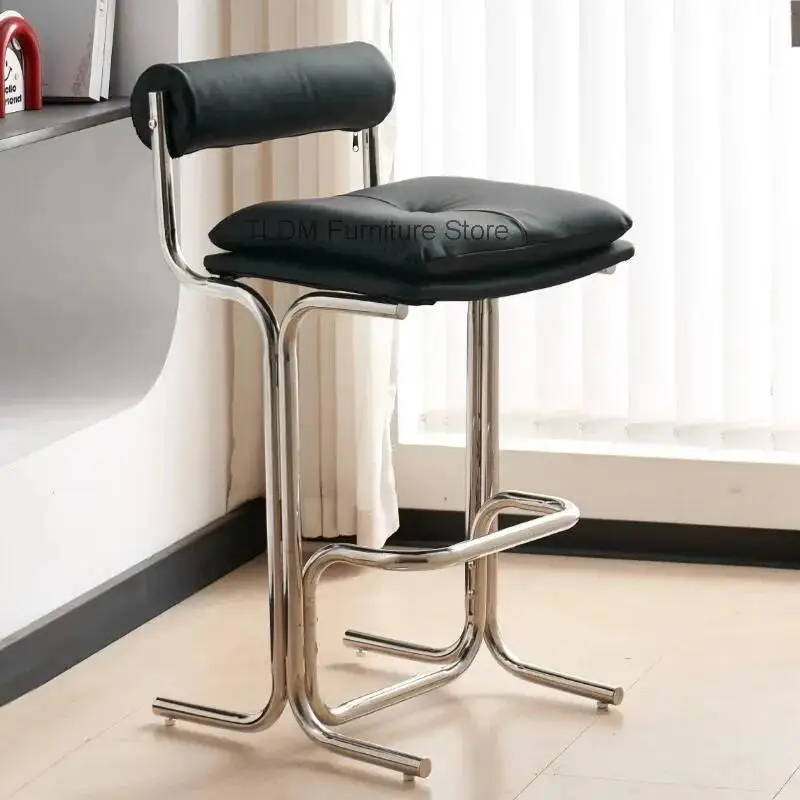 Modern Leather Stainless Steel Bar Stool - Stackable High Stool,Industrial-Style Leisure Bar Stool for Dining Room & Bar Counter