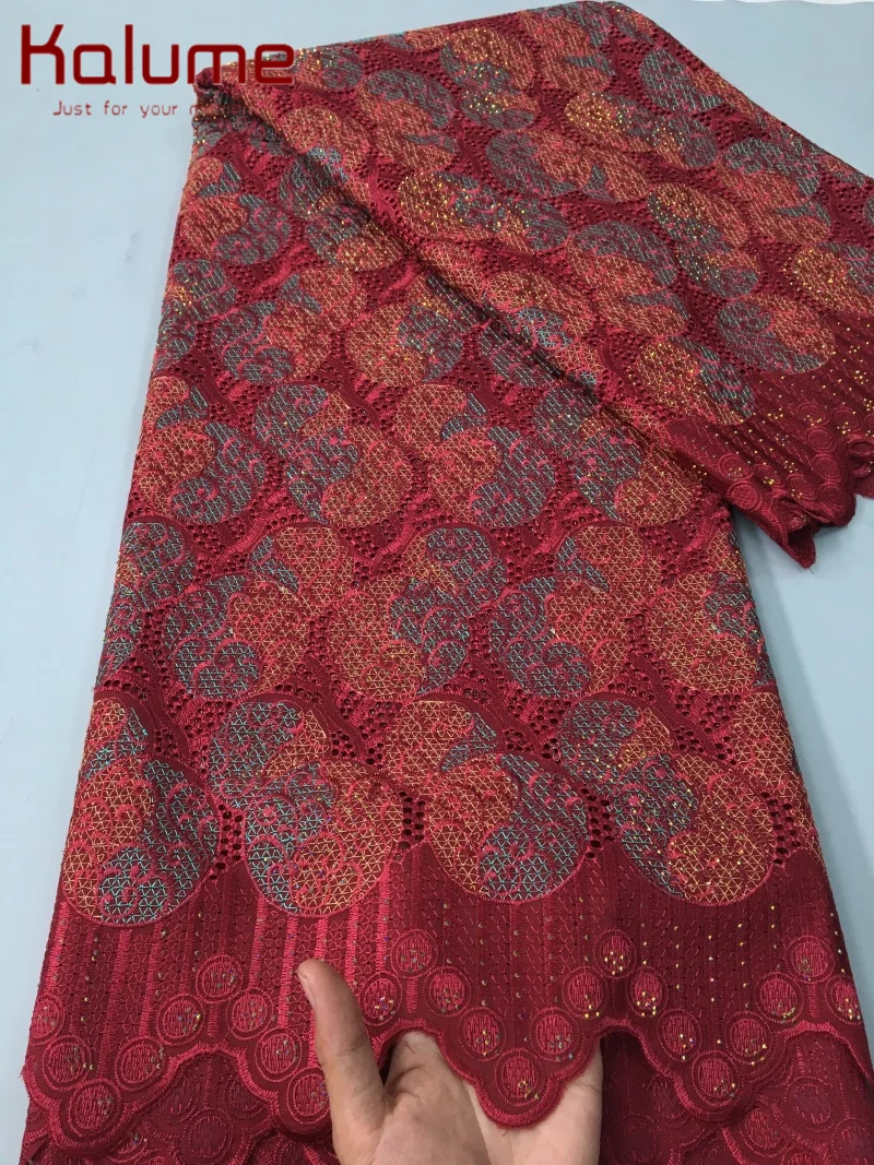 

Kalume African Swiss Voile Lace Fabric High Quality 2025 Nigerian Stones Cotton Lace Fabric for Sewing Wedding Dresses F4196