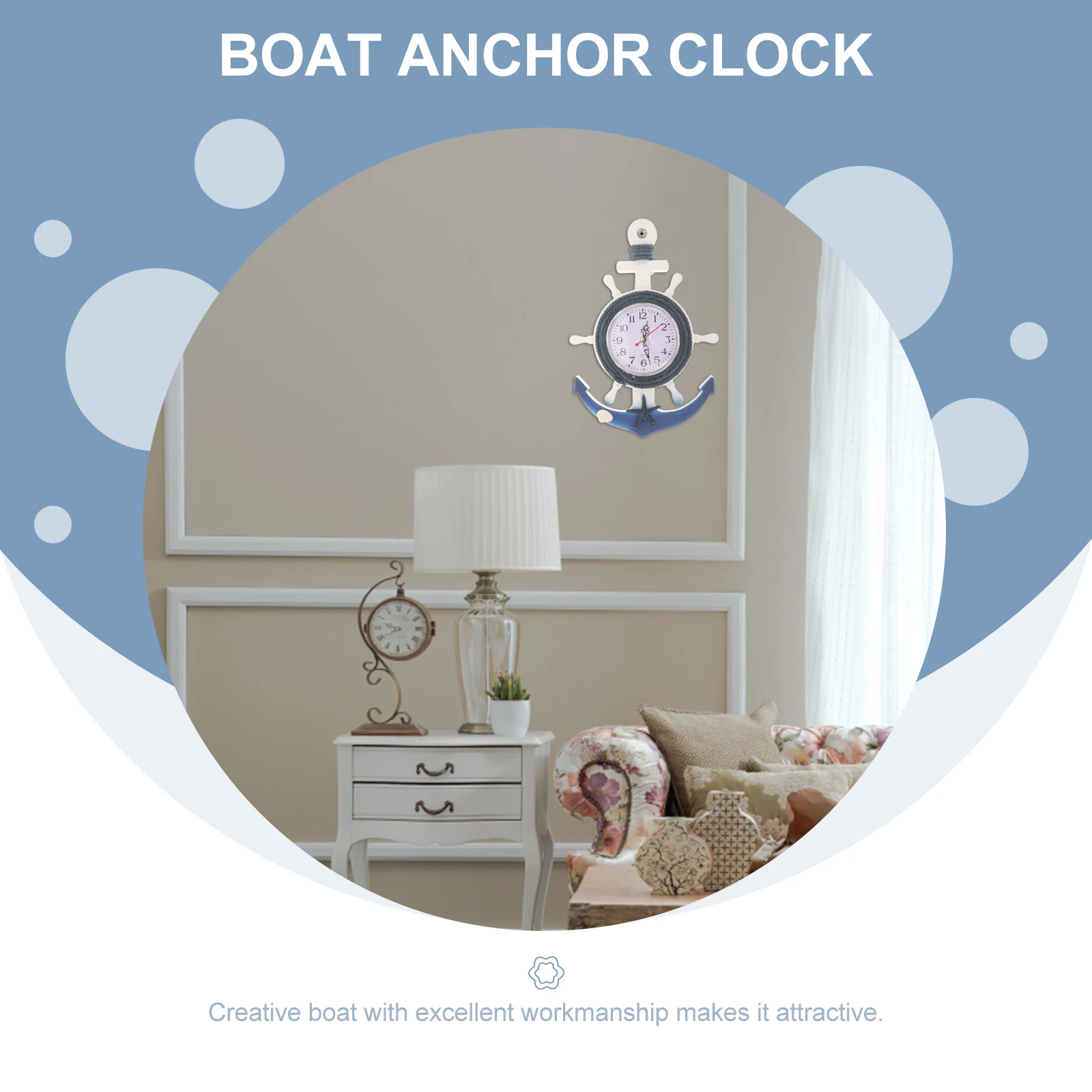 

Wall Clock Hanging Anchor Clocks Nautical Beach Decor Sail Boat Coastal Mediterranean Style