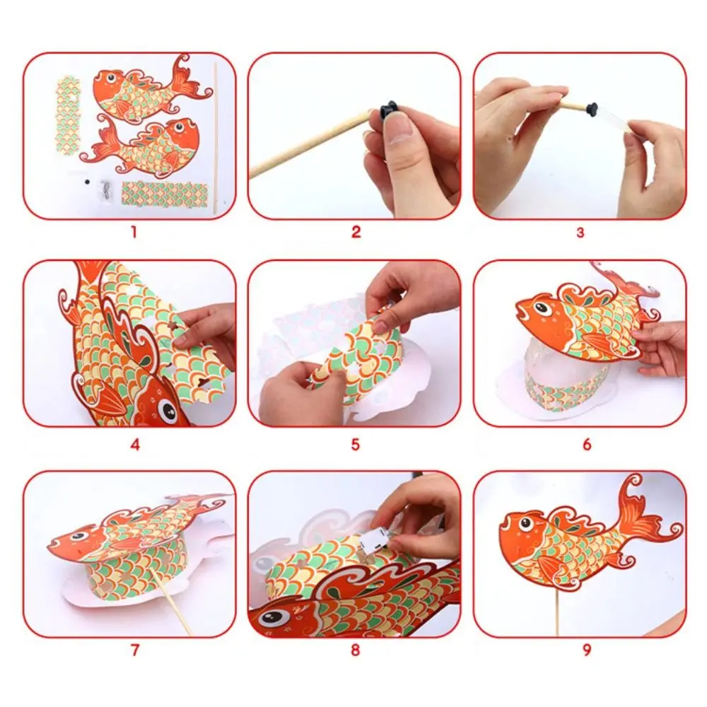 LED-Licht Kinder DIY Laterne Festival Laterne handgemachte leuchtende chinesische Stil Lampe Laterne tragbare leuchtende Koi Karpfen Fisch Laterne