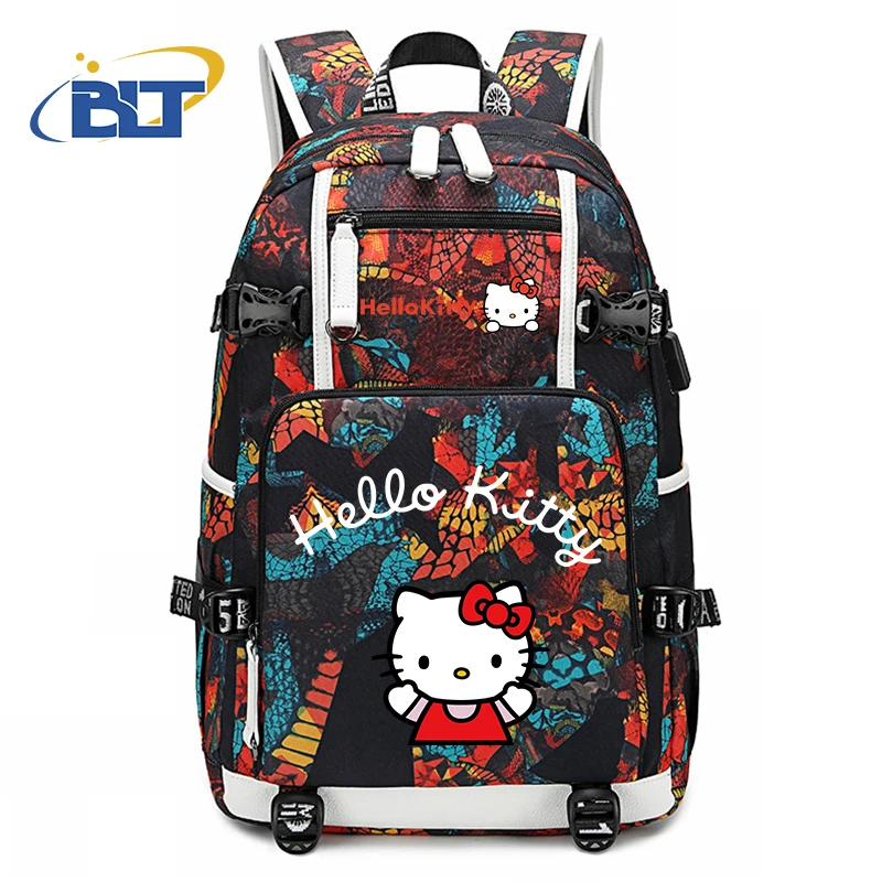 Sanrio HeIIoKitty printed backpack campus student backpack USB large capacity travel bag for girls