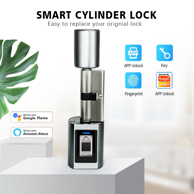 Tuya App Remote Control IP65 Waterproof Smart Europe Cylinder fingerprint unlock Electric Smart Door Lock  Airbnb