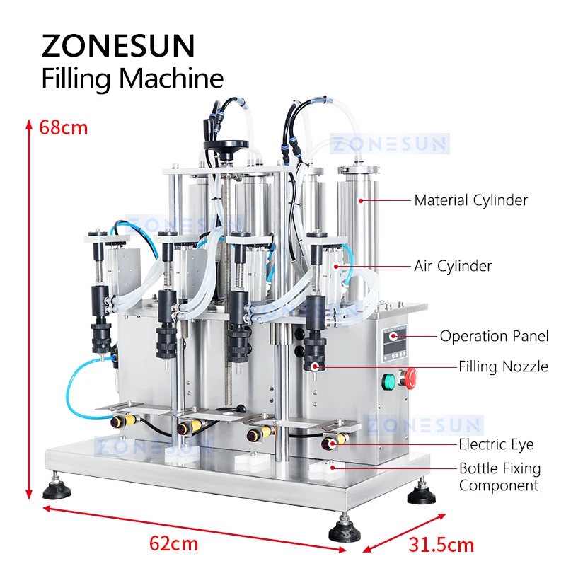 ZONESUN ZS-YTZL500 riempitrice pneumatica semiautomatica per vuoto da tavolo riempitrice per bottiglie d'acqua per profumo liquido