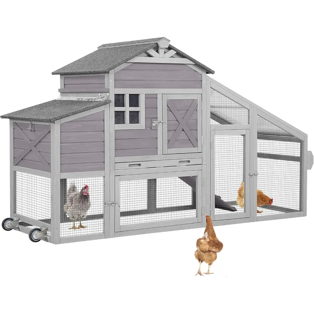 

Chicken Coop Mobile Hen House with Nesting Box Outdoor Rabbit Hutch Poultry Cage 73.4" with Wheel for 2-4 Chickens,Grey