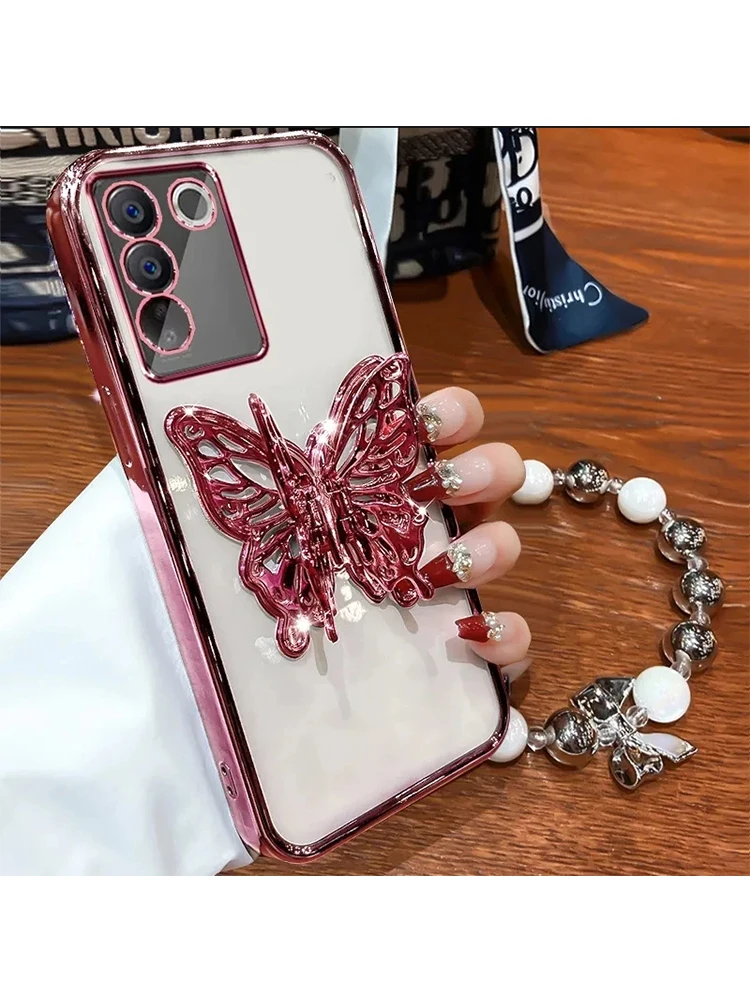 Support de téléphone papillon, bracelet de perles, étui plaqué à paillettes pour Funda Xiaomi Redmi A5 A4 A3 A 5 Turbo 4 3 A1 A2 Plus