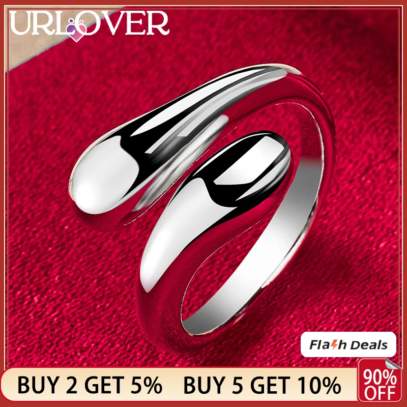 

URLOVER 925 Sterling Silver Simple Smooth Open Ring For Women Men Rings Fashion Party Birthday Engagement Wedding Jewelry Gift