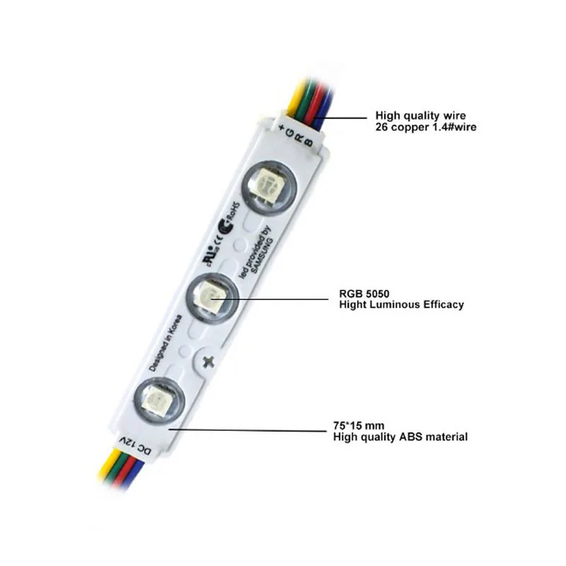 Imagem -02 - Escudo Preto Módulo Led 5050 Rgb Led Módulo de Luz Rgb Ip65 à Prova Impermeável Água 100 Peças Lote Dc12v 5050 3leds