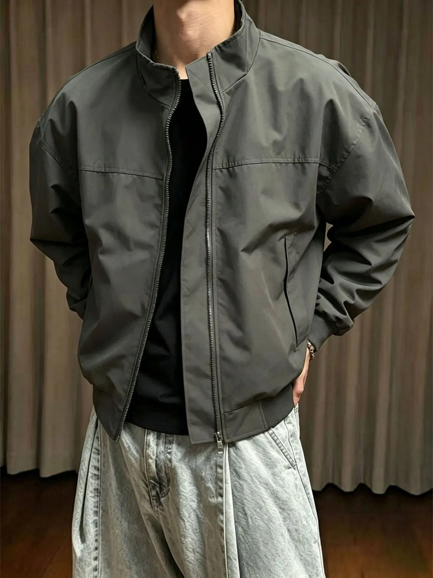 American Style  Flight Jacket Men's Short Stand Collar Baseball Uniform Three-Proof Downproof Jacket Loose Fit Pilot Jacket