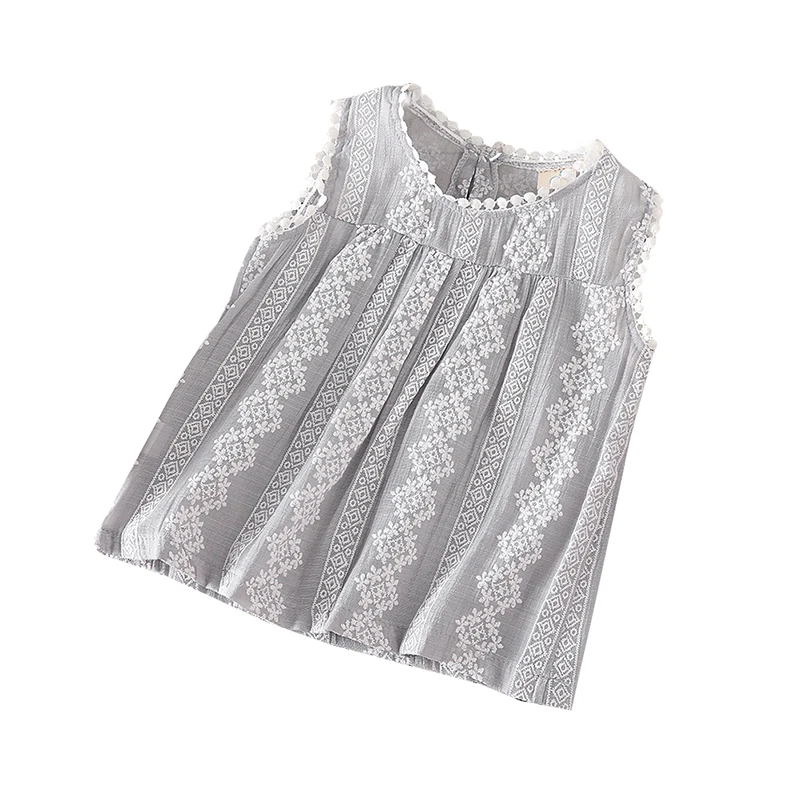 New Baby Girls Blouse Summer Cotton Sleeveless Tops T Shirt Sweet Kids Blouse Floral Lace Casual Children Dress Clothes 1-6T