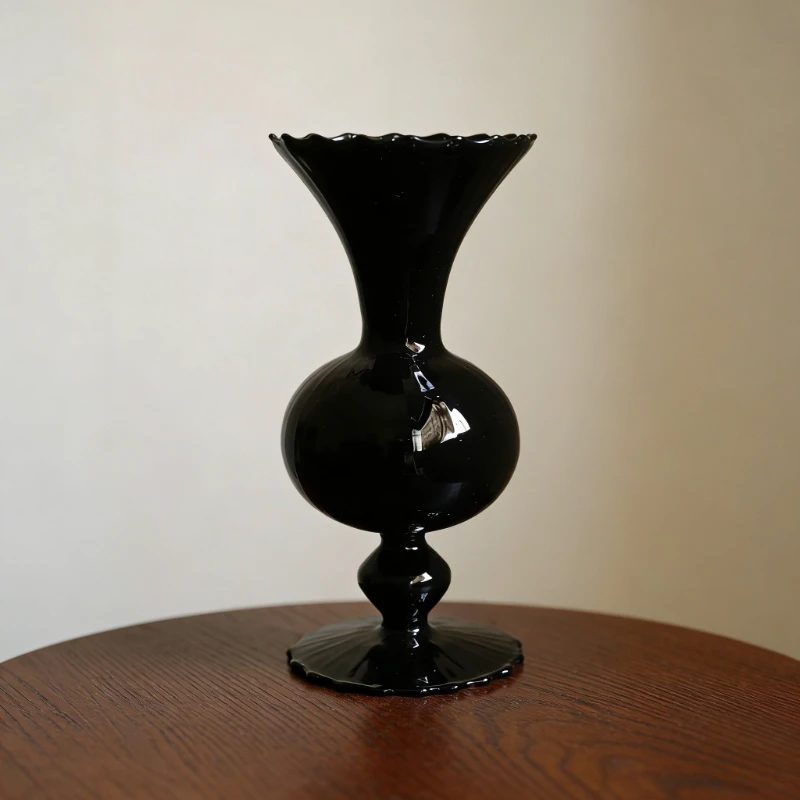 Retro Glass Vase Minimalist Nordic Black Vase Irregular Design Light Luxury Home Living Room Desktop Flower Arrangement Ornament