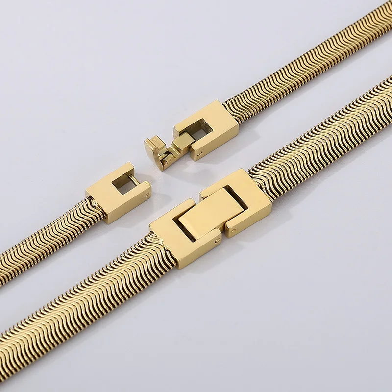 5/8mm Width Stainless Steel Flat Necklace Waterproof Filmy Snake Chain Men Gift Jewelry 60CM Length Choker Clavicle Necklace
