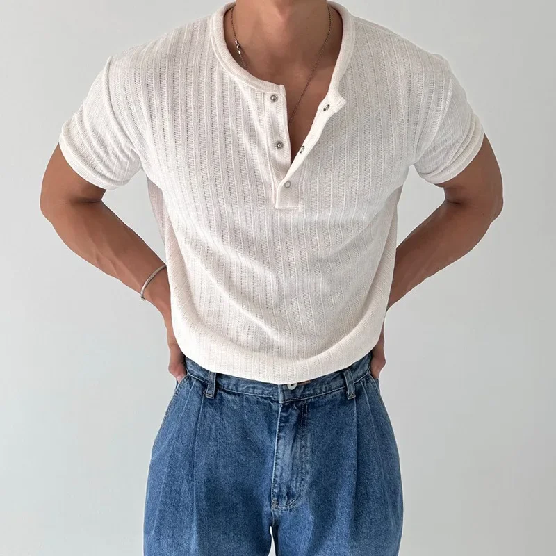 Henry Crew Neck Short-sleeved Spring Summer New Men's T-shirt Casual Fashion Light Business Smart T Shirt Top