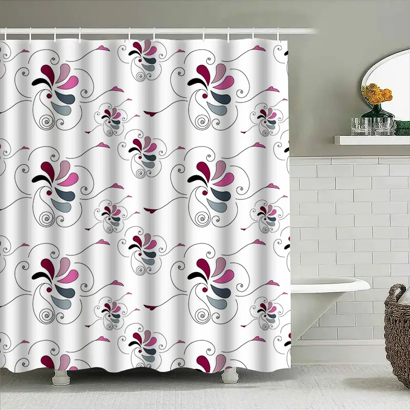 

Современная занавеска для душа с цветочным принтом, розовая, серая, черная, декоративная подкладка для ванной комнаты, набор аксессуаров для украшения дома