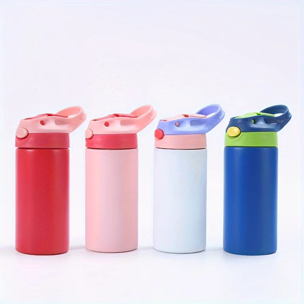 350ML Flip Top Kids Sublimation Water Bottle Stainless Steel Kids Sippy Cup Double-Wall Insulated Water Cup for Milk Drinks