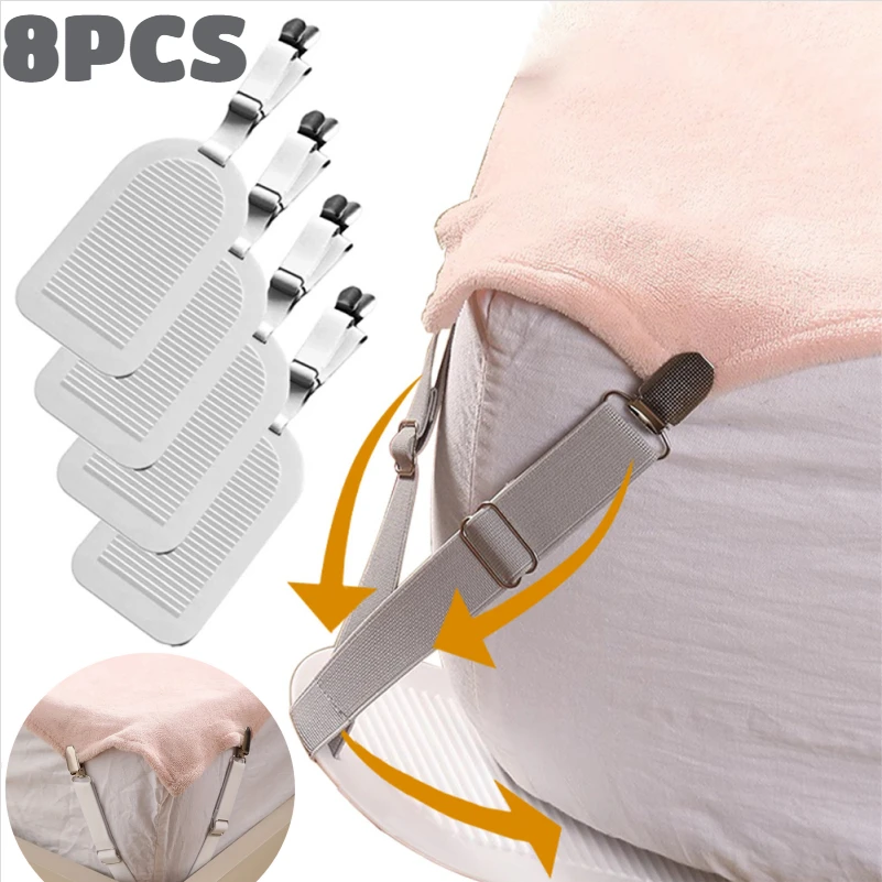 Bed Sheet Clips Adjustable Bed Sheet Holder Straps Set of 2/4/8pcs Elastic Fitted Bedding Clips Fasteners for Home Hotel