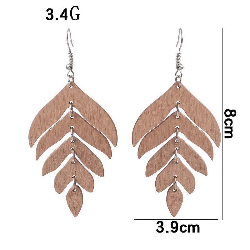 Ethnic Geometric Leaf Wood Retro Drop Earrings For Women Boho Blue Green Gypsy Earrings Orecchini