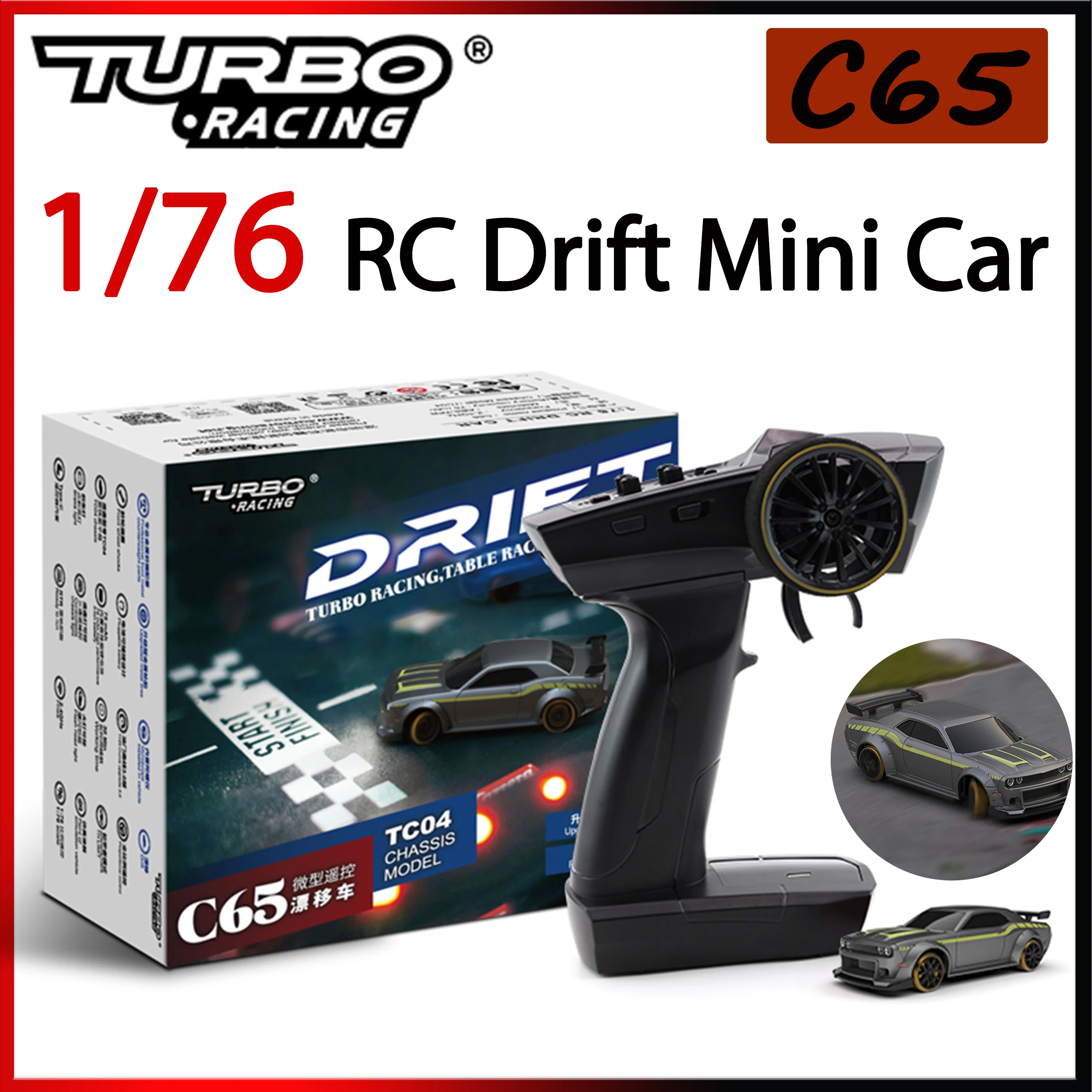

Turbo Racing 1/76 C65 RTR 2.4G 2WD Mini RC Drift on-road Car Full Proportional Remote Control Desktop Model for Kids Adults Toys