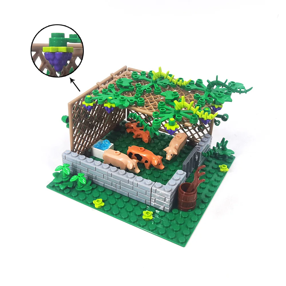 Sheepfold Grassland Long Haired Sheep Goat Pigsty Farm Ranch Scenes Compatible With LEGO MOC Building Blocks Bricks Toys