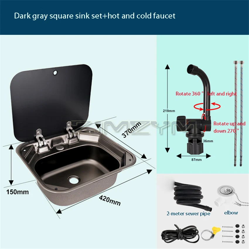 RV Sink With Lid Kitchen Sink 304 Stainless Steel Folding Flip Cover  Square Sink Modification view 5