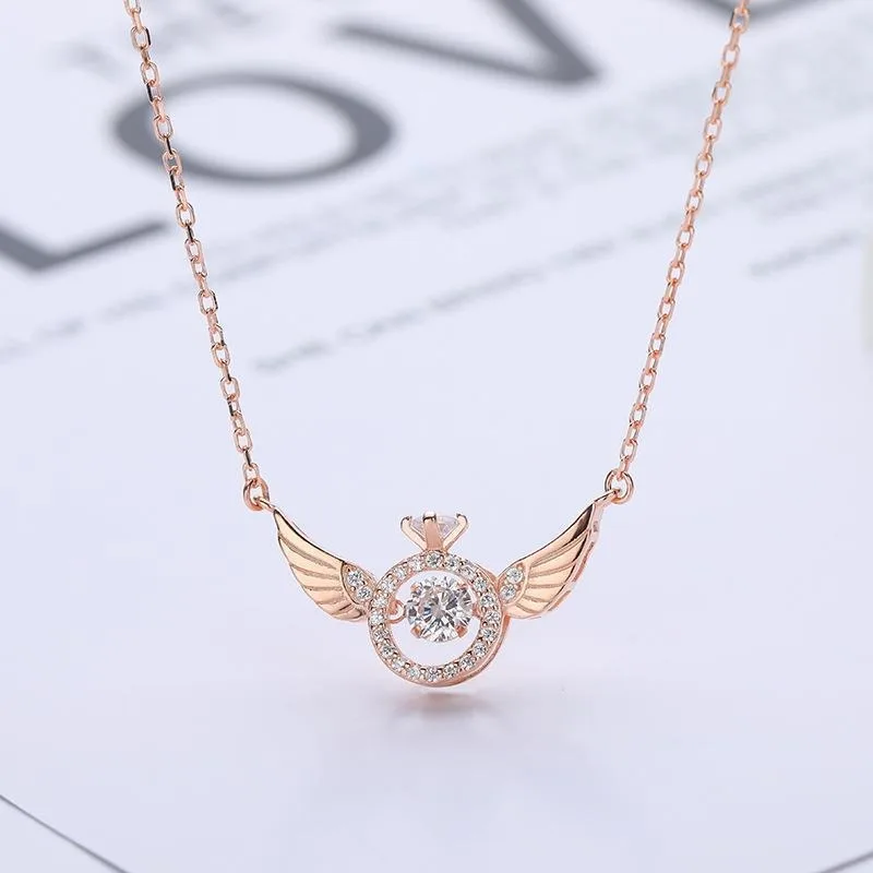 Angel Dynamic Necklace Collarbone Chain Pulsating Heart Wings Female Niche Design Simple Gold-plated Personalized Accessories