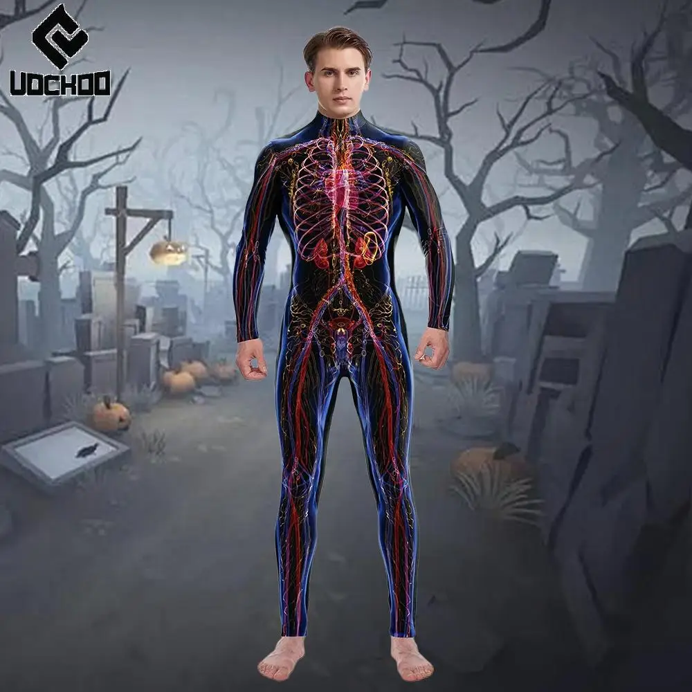 

Halloween Human Blood Vessels Cospaly Costume Festival Bodysuit Ghost Jumpsuit Carnival Party Bodysuit Scary Show Outfit