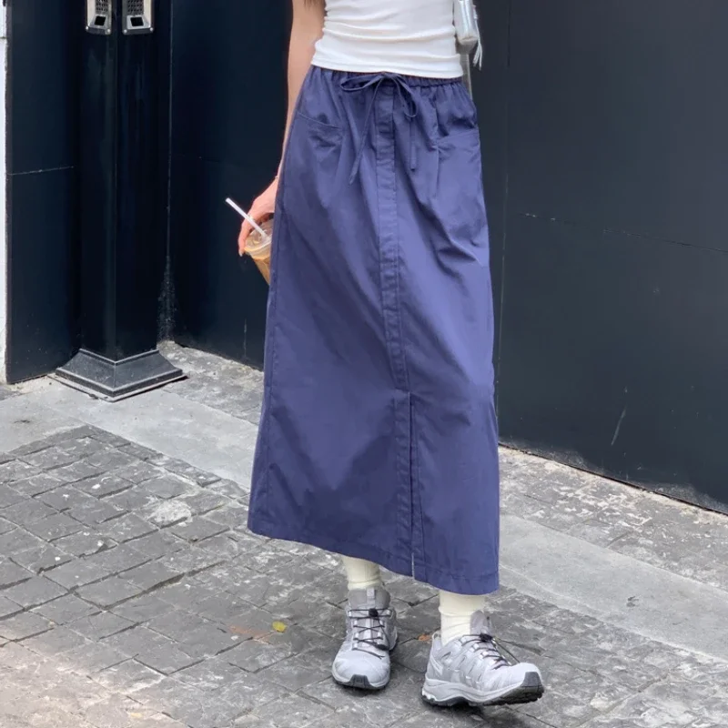 

Cargo Skirt Vintage Solid Fashion Casual Streetwear Midi Skirts Harajuku Y2k Retro All-match Summer A-line Slit Skirt