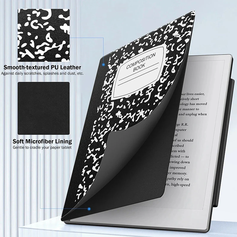 Black Notebook Book Style Flat Protect Cover ForTabletLightweight Case