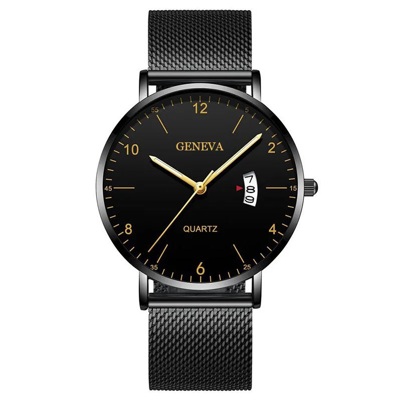 Men Quartz Watch Mesh Leather Strap Trendy Calendar Luminous Business Casual Male Wristwatch Fashion Student Popular Boy Gifts
