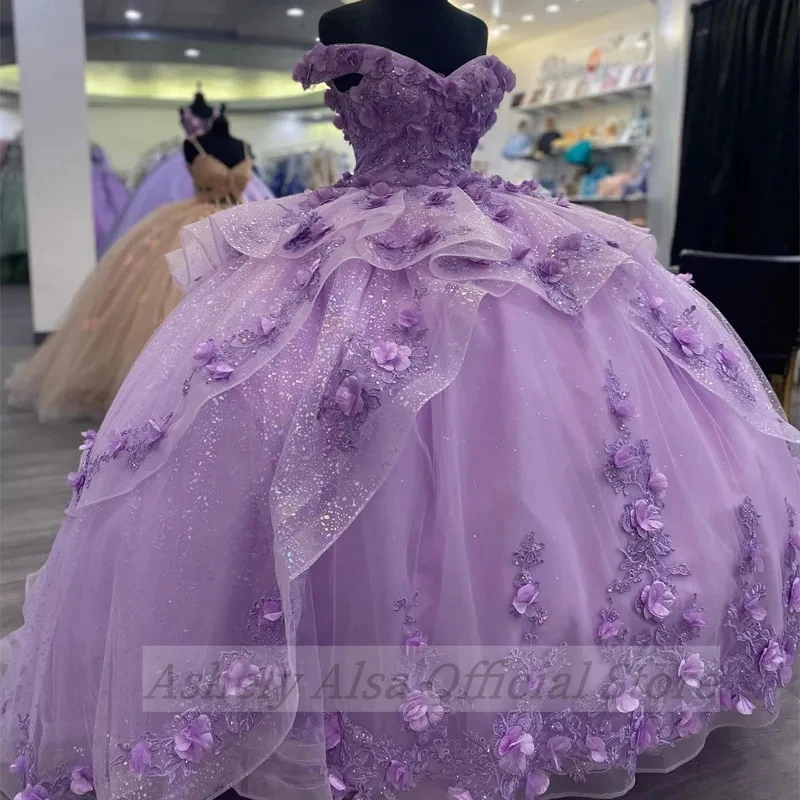 Elegant Real Picture Saudi Arabic Lavender Quinceanera Dress 3D Flowers Sweet 1615 Girls Ball Formal Gowns vestidos de 15 Anos